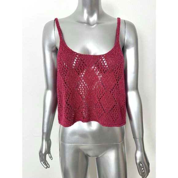 Free Peope Top M/L Crochet Pink Tank Glisten Love Potion - Picture 1 of 11